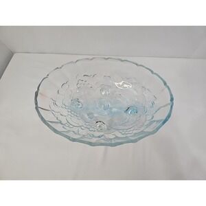Large Vintage Indiana Glass Harvest ICE BLUE GLASS FOOTED OVAL FRUIT BOWL 12x9